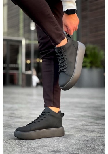Le10 Bağcıklı Erkek Yüksek Siyah Taban Siyah Spor Bot