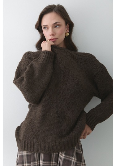 Vanilya Uzun Kollu Relax Kazak - 251091 Kahverengi