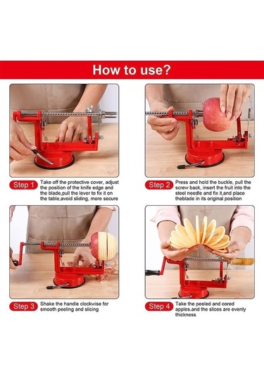 Dancemonkey Cbtx 3'ü 1 Arada Çok Fonksiyonlu Meyve Soyma Dilimleme Makinesi Kırmızı, Meyve Sıkma Ünitesi Dahil Kırmızı
