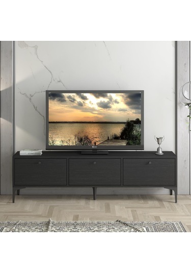 Wood'n Love Etna Premium Metal Ayaklı Dolaplı 160 Cm Tv Ünitesi - Wood Siyah / Siyah