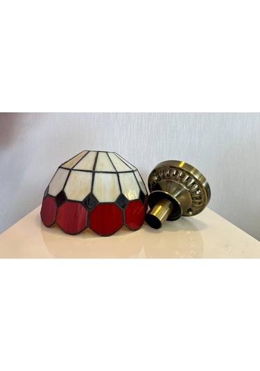 Yüceeller Tavan Vitray Eskitme Avize 30cm 12" Kırmızı