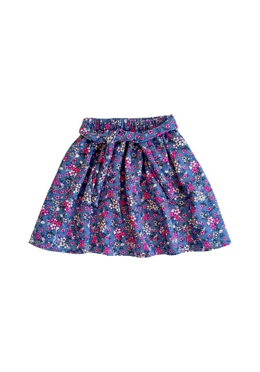 Etekli Crop Takım, Çiçekli Gri-mavi Etek - Ekru Crop Ekru-griçiçekli Ekru - Gri