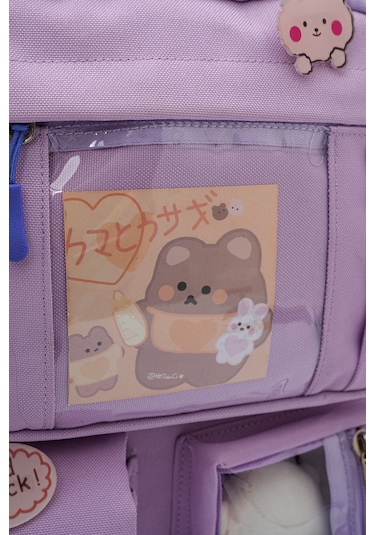 Wia Kawaii Kore Tarzı Ayıcıklı İlkokul Ve Beslenme Çantası Lila