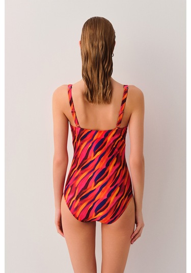 Suwen Flame V Yaka Balenli Toparlayıcı Mayo Sb2528513841384 Flame Baskılı