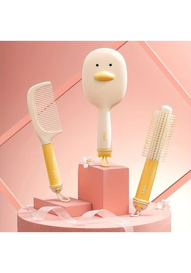 Elmpaly Sarı Renkli Anti-statik Ayı Yüz Tasarımlı Yumuşak Fırça Saç Açma Ve Masaj Tarak