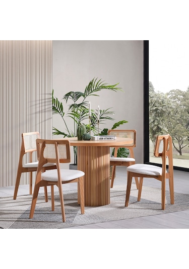 Arya Yuvarlak Ahşap Bohem Masa 110x110 Naturel