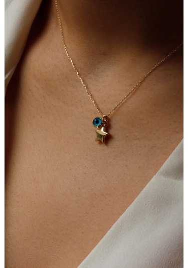 Diamine 14 Ayar Altın Nazar Boncuklu Yıldız Kolye