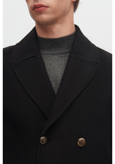 Ds Damat Regular Fit Siyah Kruvaze Denizci Metal Düğme Detaylı Kaşe Kaban 1hf08ort10005 001