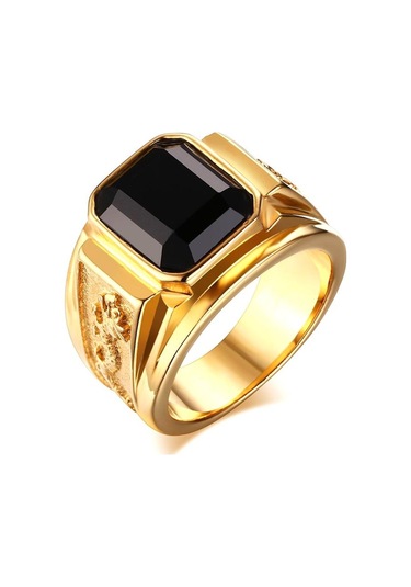 Altın Erkek Retro Sözleşmeli Exqusite Siyah Titanyum Çelik Yüzük Altın