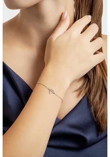 So Chic Elmas İkonlu 18 Ayar Beyaz Altın Kaplama 19 Cm Gümüş Bileklik Rodyum