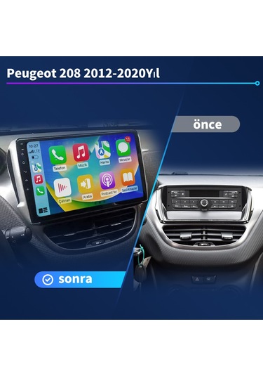 Peugeot 208 2012-2020yıl Carplay 9inç 1/16gb Multimedya