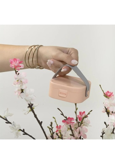 Taşınabilir Makyaj Takı Kutusu Mini Boy Aynalı Organizer Krem