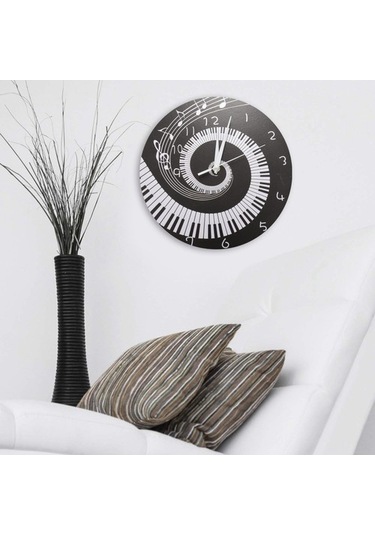 Goldenqian 2x Zarif Piyano Tuşu Saat Müzik Notaları Dalga Yuvarlak Modern Duvar Saati Siyah + Beyaz Akrilik Olmadan 6lbqrj Beyaz