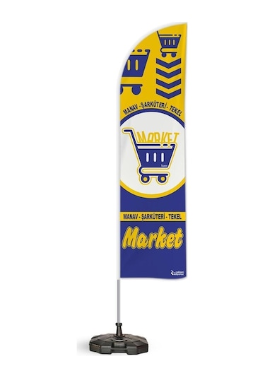Market Manav Şarküteri Temalı Yelken Bayrak Takımı Mavi Sarı 2 Adet