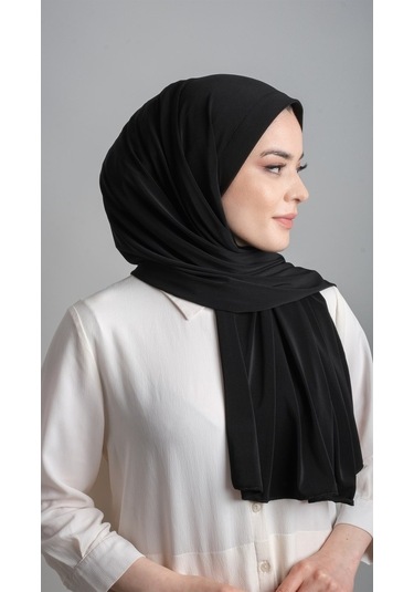 Siyah Pratik Hazır Geçmeli Eşarp Sandy Kumaş Sade 1817_01 Siyah