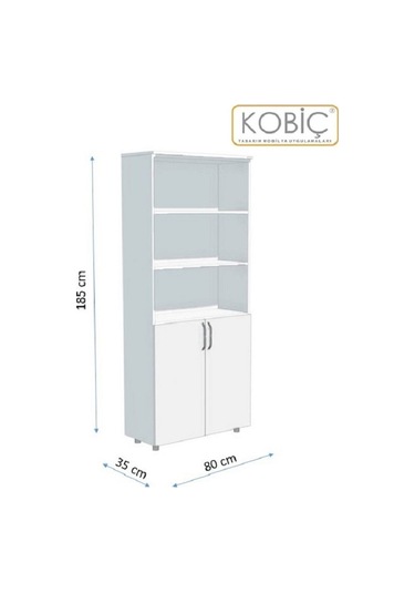 Kobiç Ofis Dosya Dolabı Kilitli Yarım Kapak Suntalam Dolap 80x35x185 Cm Beyaz Beyaz