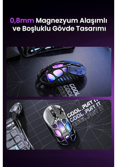 Gravastar Mercury X Rgb 32k Dpı Optik Gaming Mouse, Kablosuz, Magnezyum Alaşımlı, Programlanabilir 5 Mercury X