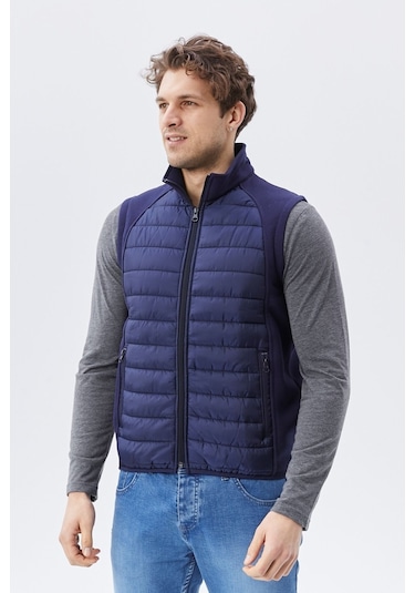 Uniprom Erkek Şişme Yelek Su Ve Rüzgar Geçirmez Ray Desen Lacivert
