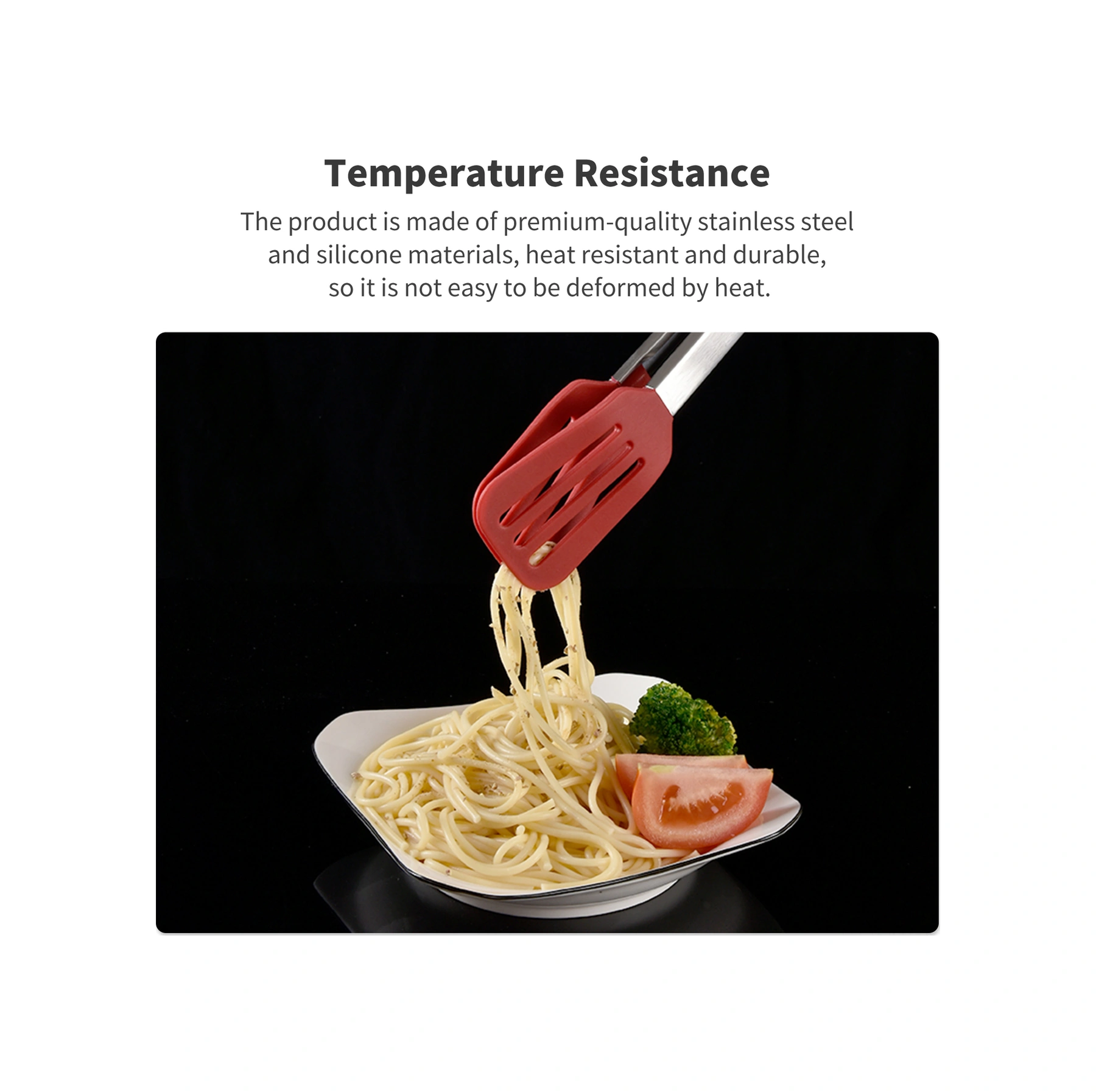 Youmex 34.5 Cm Büyük Boy Gıda Kalitesi Silikon & Paslanmaz Çelik Izgara Araçları, Isıya Dayanıklı, Tutuşu Kolay, Asma Çemberi, Kırmızı Çok Renkli