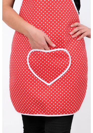 Trendy 3lü Set Sıvı Su Geçirmez Mutfak Önlüğü Isıya Dayanıklı Fırın Eldiveni Ve Tutacak Çeyiz Seti Kırmızı Puantiye