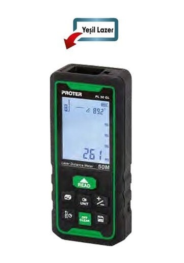 Proter Pl 50 Gl 50 Mt. Lazer Metre İç Ve Dış Alan Ölçüm Yeşil Lazer Pilli