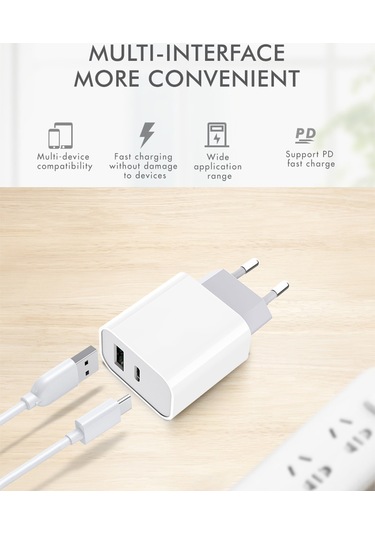 Konesam 20w Hızlı Şarj Cihazı, Usb-a Ve Usb-c Çıkışlı, Avrupa Standartı, Beyaz