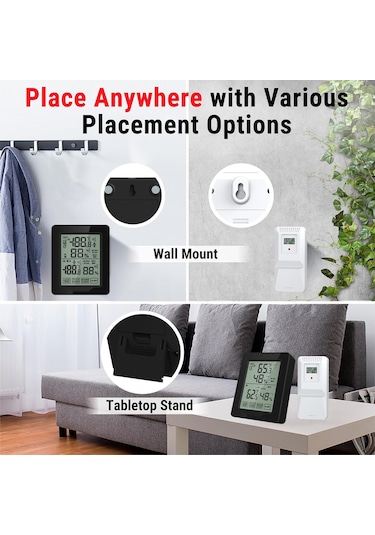Jeehugo Dijital Hava İstasyonu: İç/ Dış Sıcaklık Nem Ölçer, Maks/ Min Kayıt, Sıcaklık Trendi, Alarm Fonksiyonu, Beyaz Arka Işık - Pil Yok Siyah