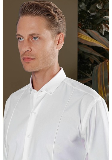 Gk 691 Slim Fit Beyaz Klasik Gömlek Beyaz