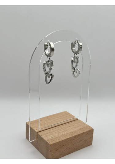 Arnes Jewelry Çelik Zirkon Taşlı Kalpli Küpe Ar304nes Gümüş