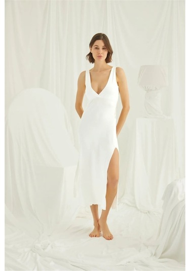 Monamise 18460 Kadın Kalın Askılı Sırt Dekolteli Gecelik -ekru Ekru
