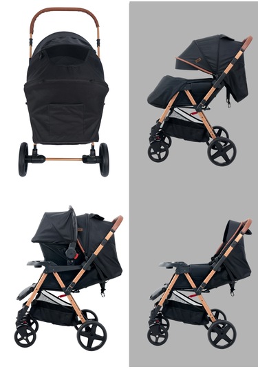 Joell Trendy Çift Yönlü Travel Sistem Bebek Arabası Gold Siyah