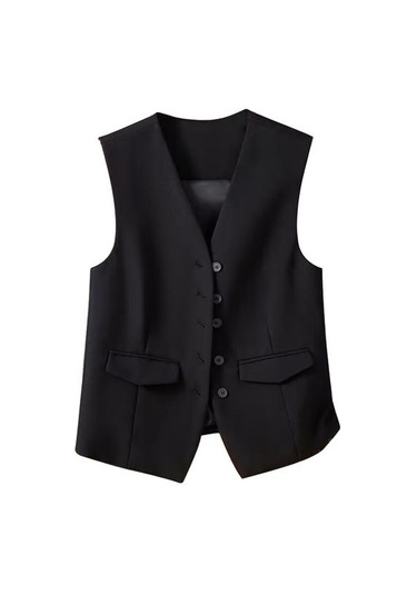 Kadın İş Yelek V Yaka Kolsuz Düz Renk Tek Göğüslü İşe Gidip Gelme Tarzı Hırka Takım Elbise Ceket Siyah Kadın İş Yelek V Yaka Kolsuz Düz Renk Tek Göğüslü İşe Gidip Gelme Tarzı Hırka Takım Elbise Ceket Siyah