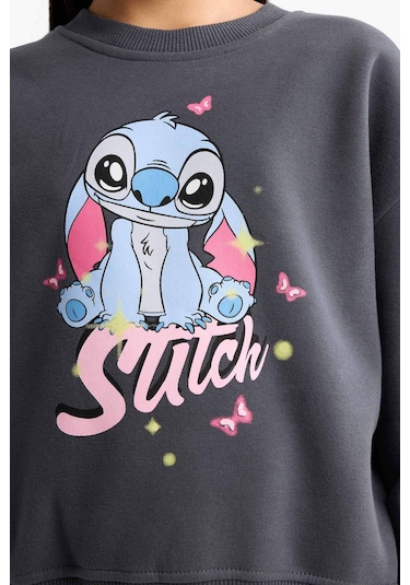 Defacto Kız Çocuk Disney Lilo & Stitch 2li Takım Sweatshirt Eşofman Altı G1020a825wnar31 Antrasit
