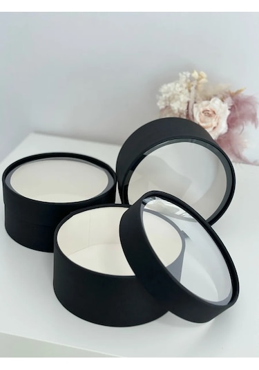 Net Brenda Şeffaf Pencereli Yuvarlak Marshmallow Kutusu 3 Adet D-16cm 282842268 Siyah