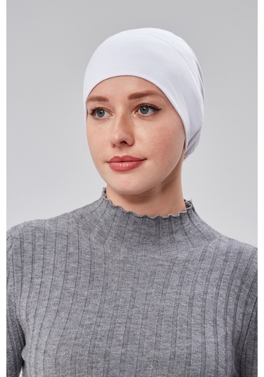 Kadın Tesettür Hazır Pratik Geçmeli Bone Lastikli Kaymaz Beyaz