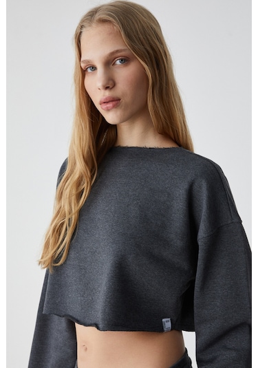 Klıos  Kadın Geniş Paça Yüksek Bel Slim Antrasit Eşofman Takımı