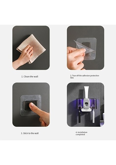 Açık Gri Akıllı Uv Diş Fırçası Temizleyici Tutucu, Duvara Monte Uv Diş Fırçası Temizleyici Tutucu, Banyo Diş Fırçası Temizleyici Açık Gri