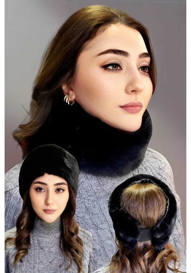 Tezzgelsin Kadın Vegan Kürk Boyunluk Bandana Siyah