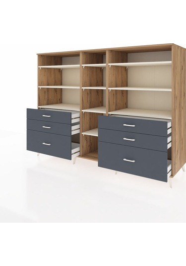 Kronos Dolap 10 Raflı 6 Çekmeceli 220x59x163 Çam-aytaşı/antrasit Çam-aytaşı/antrasit