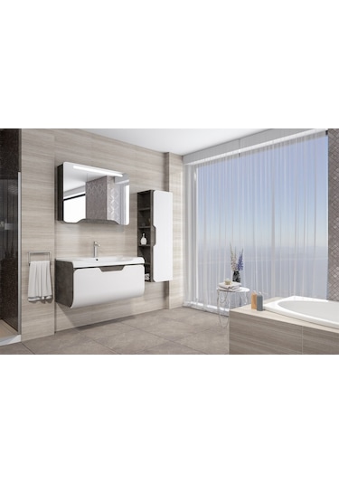 Tales 100 Cm Banyo Dolabı - Retro Gümüş / Beyaz (Boy Dolap Hariç)