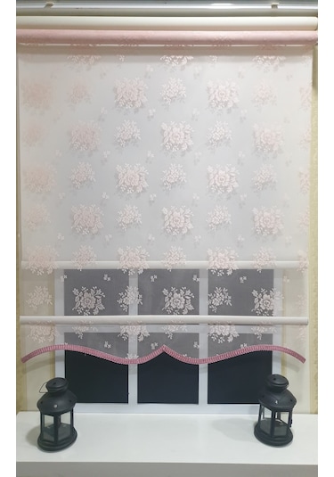 Storburada Çift Mekanizmalı Pembe Tül Perde Ve Ekru Stor Perde Stb2015-v09 Pembe