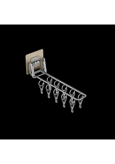 Ganzhoushop Duvara Monte Çorap Klipsi Paslanmaz Çelik Katlanır Elbise Askısı Rafı Yerden Tasarruf Sağlayan Rüzgar Geçirmez Kurutma Rafı Balkon Depolama Çift Sıra Çok Renkli