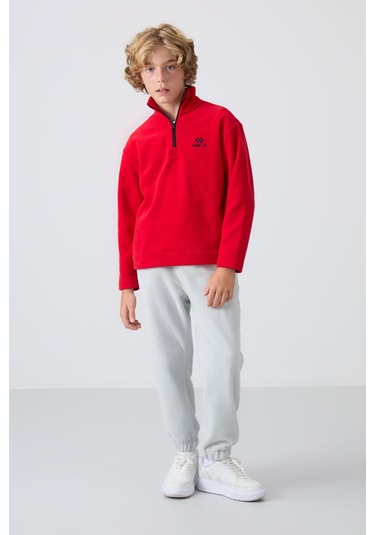 Tommy Life Kırmızı Kalın Yumuşak Dokulu Standart Fit Nakışlı Polar Erkek Çocuk Sweatshirt - 11221 Kırmızı