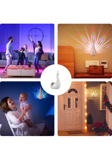 Tavus Kuşları Duvar Lambası, Uzaktan Kumandalı Tavus Kuşları Projeksiyon Masa Lambası Beyaz