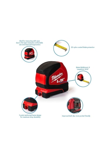 Milwaukee T4932459596 Ağır Hizmet Tipi Pro Kompakt Şerit Metre 8m