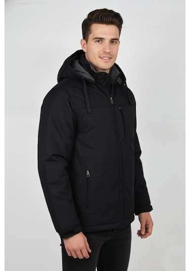 Erkek Büyük Beden Kapüşonlu Mevsimlik Spor Mont 99538 Bbgl-st04877 Siyah