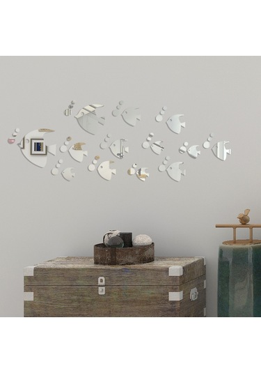 Mufunye Ev Dekorasyonu İçin 13'lü Akvaryum Balığı Desenli Plastik Ayna Sticker Seti - Hafif, Kolay Kurulum, Çıkarılabilir, Koruyucu Filmi Var Çok Renkli