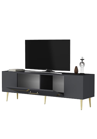 Ufa Tv Sehpası Tv Ünitesi 150 Cm Antrasit Altın