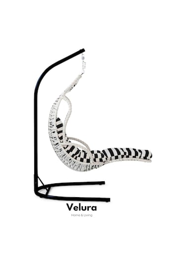 Elit Bahçe Salıncağı - Beyaz Rattan Zebra Minder Beyaz