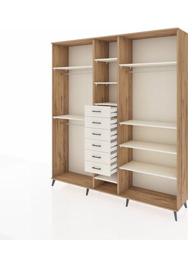 Hyperion Dolap 10 Raflı 6 Çekmeceli 3 Askılı 220x44x243 Çam-aytaşı/aytaşı Aytası/aytası